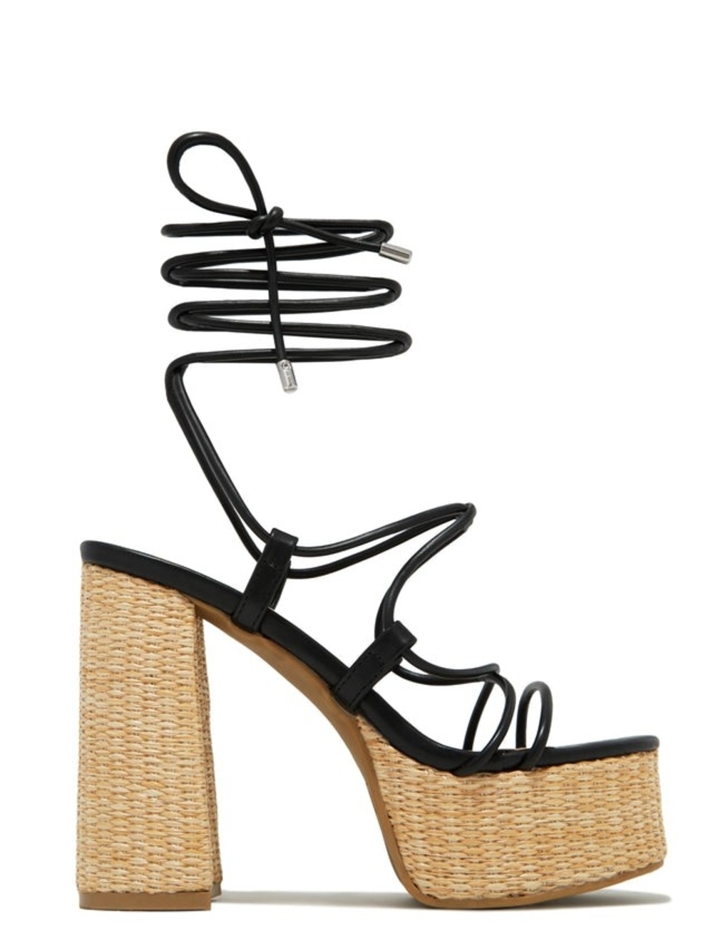 NEW! Top Moda Black Strappy Lace Up Heels Woman's Sandals Size 7 Faux Leather